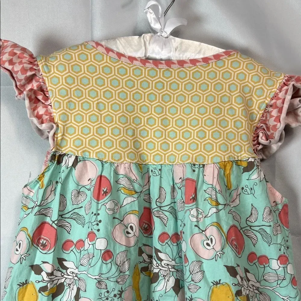 Serendipity mint green & pink multi pattern peasant dress Apple print XL (9-10)
